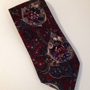 Trissardi Neck Tie Floral Rose Paisley Burgundy Red Gray Blue Flowers Mens Wear